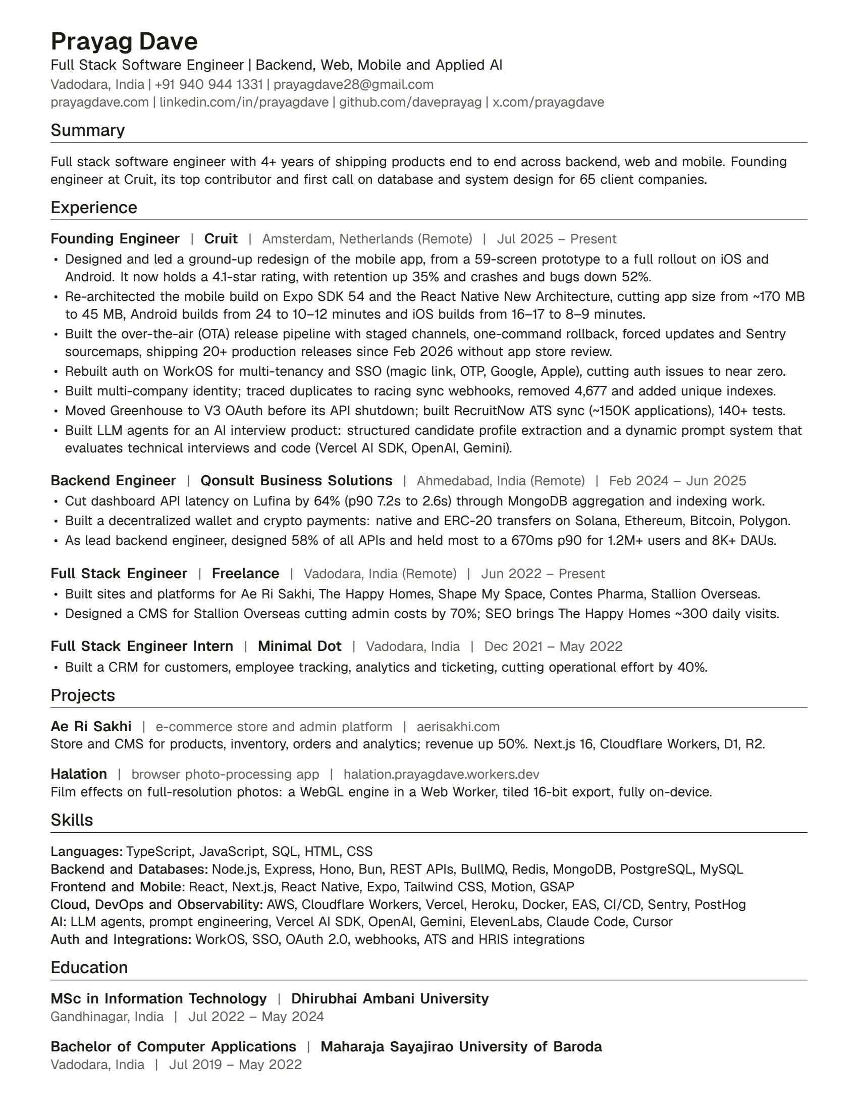 Resume of Prayag Dave